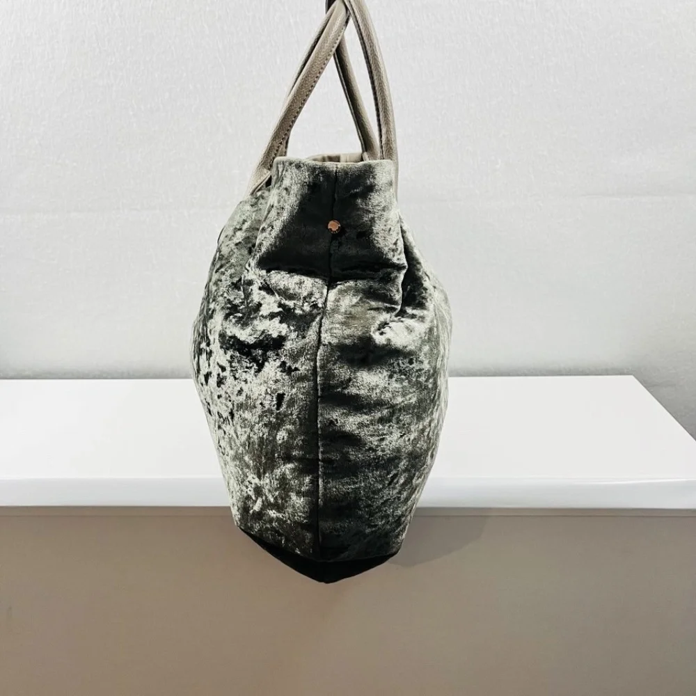 Deux Lux Misha Satchel Olive Green Velvet Large Tote Boho Detachable Strap